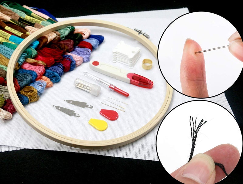 MDPQT Full Range of Embroidery Starter Kit,5 Pieces Bamboo Embroidery Hoops,100 Color Embroidery Threads,Cross Stitch Tool Kit - Image 3